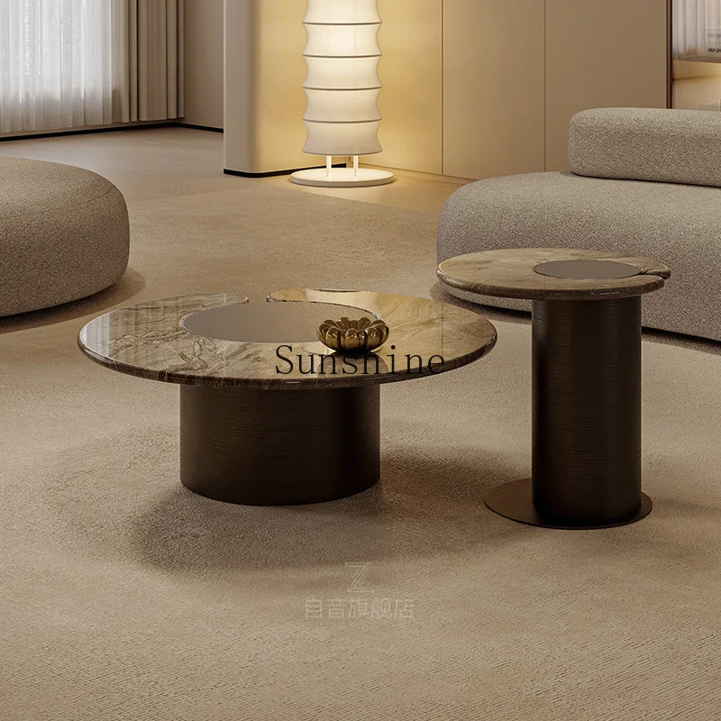 

Venice brown artificial marble coffee table round high and low size combination living room home new high-end