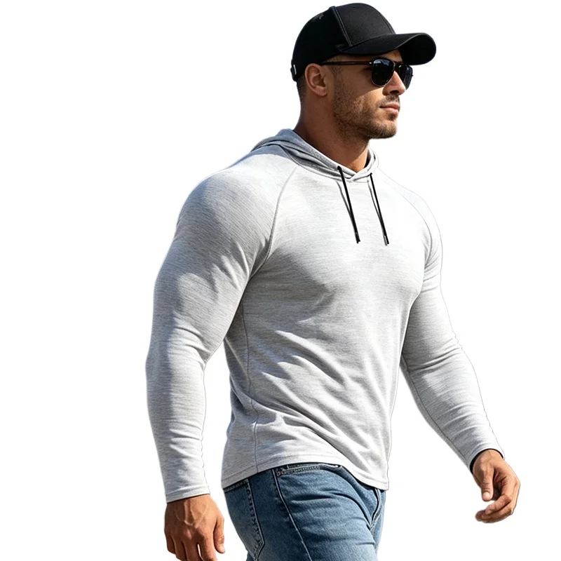 Personalized LOGO Custom Men's Loose Hooded Sports Thin T-Shirt Quick Drying Training Running Basketball Clothing Fitness Top