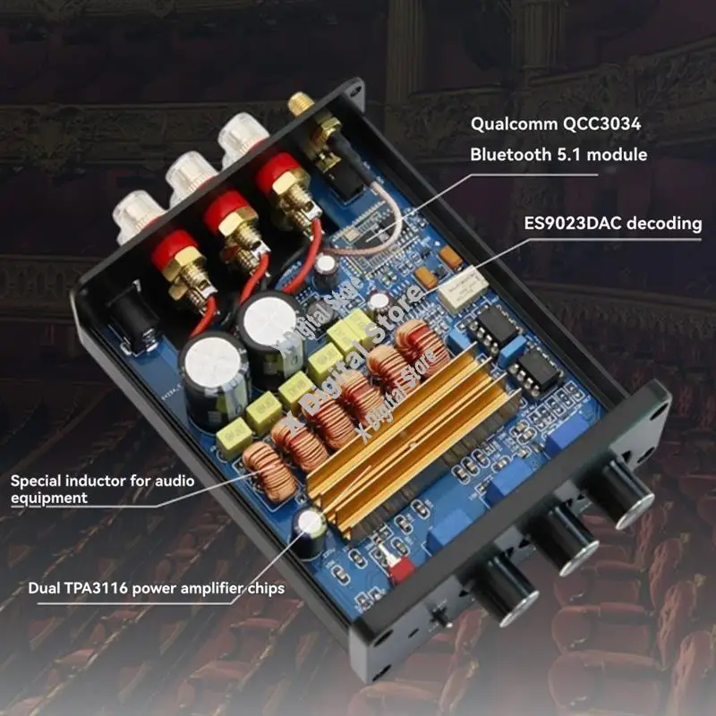 Amplifier ES9023 Decoder Small Desktop Digital 50Wx 2+100W Class D Digital Amplifier-ABVK