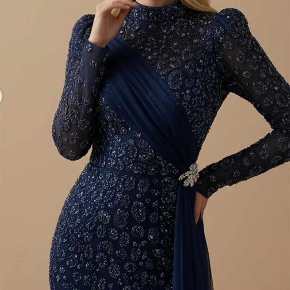 럭셔리 하이 칼라 멀티 컬러 아플리케 같은 인어 공식적인 이브닝 드레스 생일 파티 댄스 파티 드레스 맞춤형