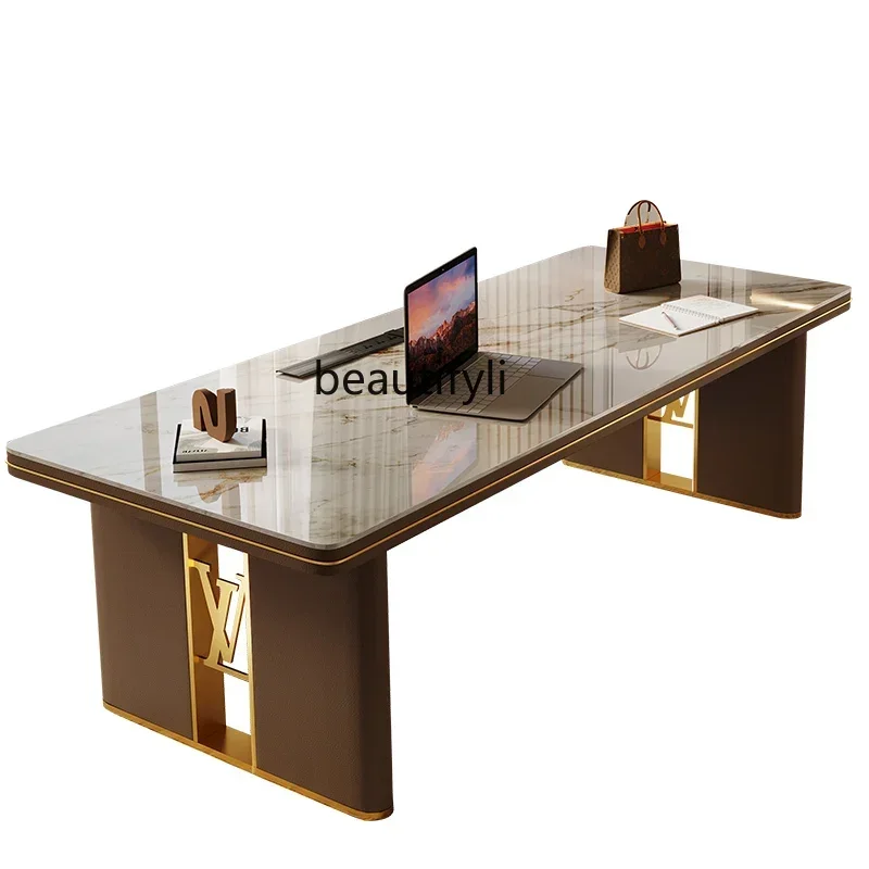 TTT Light luxury Italian rock slab, modern simple home study large board table anti-light desk