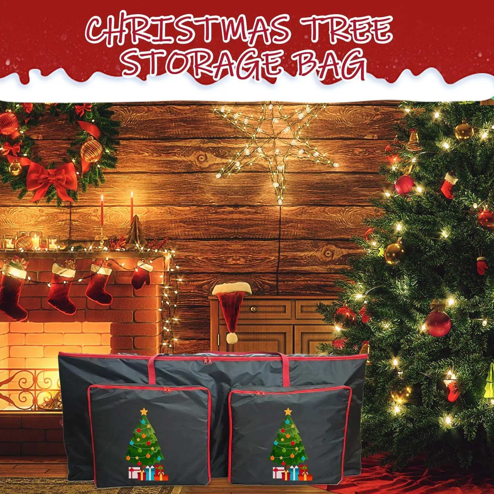 

Ящик для хранения рождественской елки на молнии, большой контейнер для хранения с усиленными ручками и карманом для праздничного венка, домашнего гаража