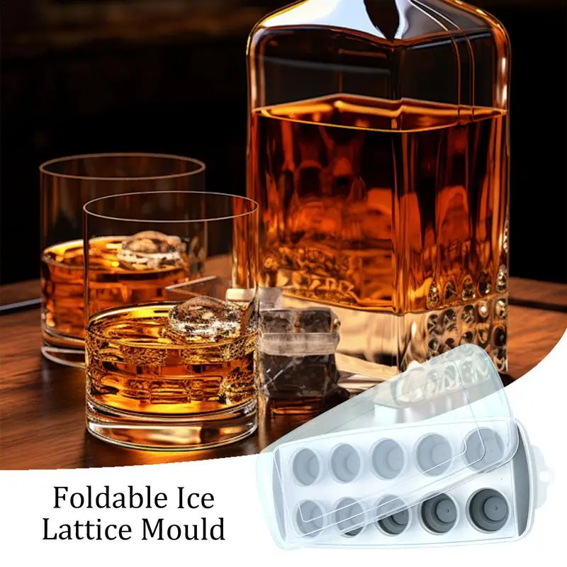 Foldable Silicone Ice Tray 10 Grid Silicone Folding Ice Cube Molds With Removable Lid Easy Release Ice Molds For Whiskey