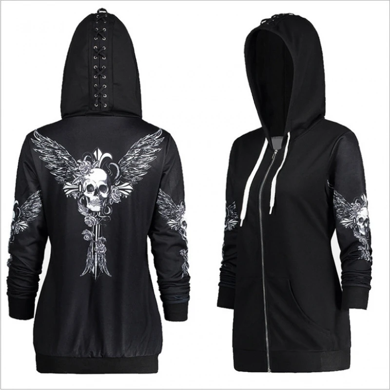 

Толстовка с капюшоном и винтажным принтом, женская осенне-зимняя уличная куртка Y2K в готическом стиле, острая ретро-субкультура для подростков, вечеринка на Хэллоуин