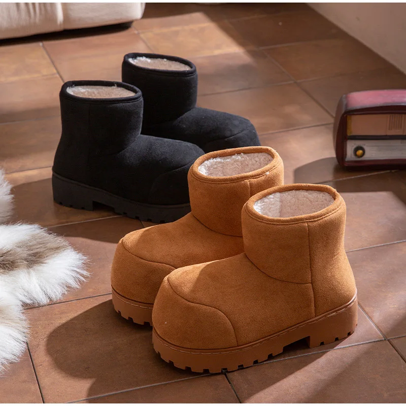 

Fashion Warm Snow Boots Cute Big Head Design Plus Velvet Cotton Shoes Outdoor Non-slip Thicksoled Short Boots Winter Women Shoes