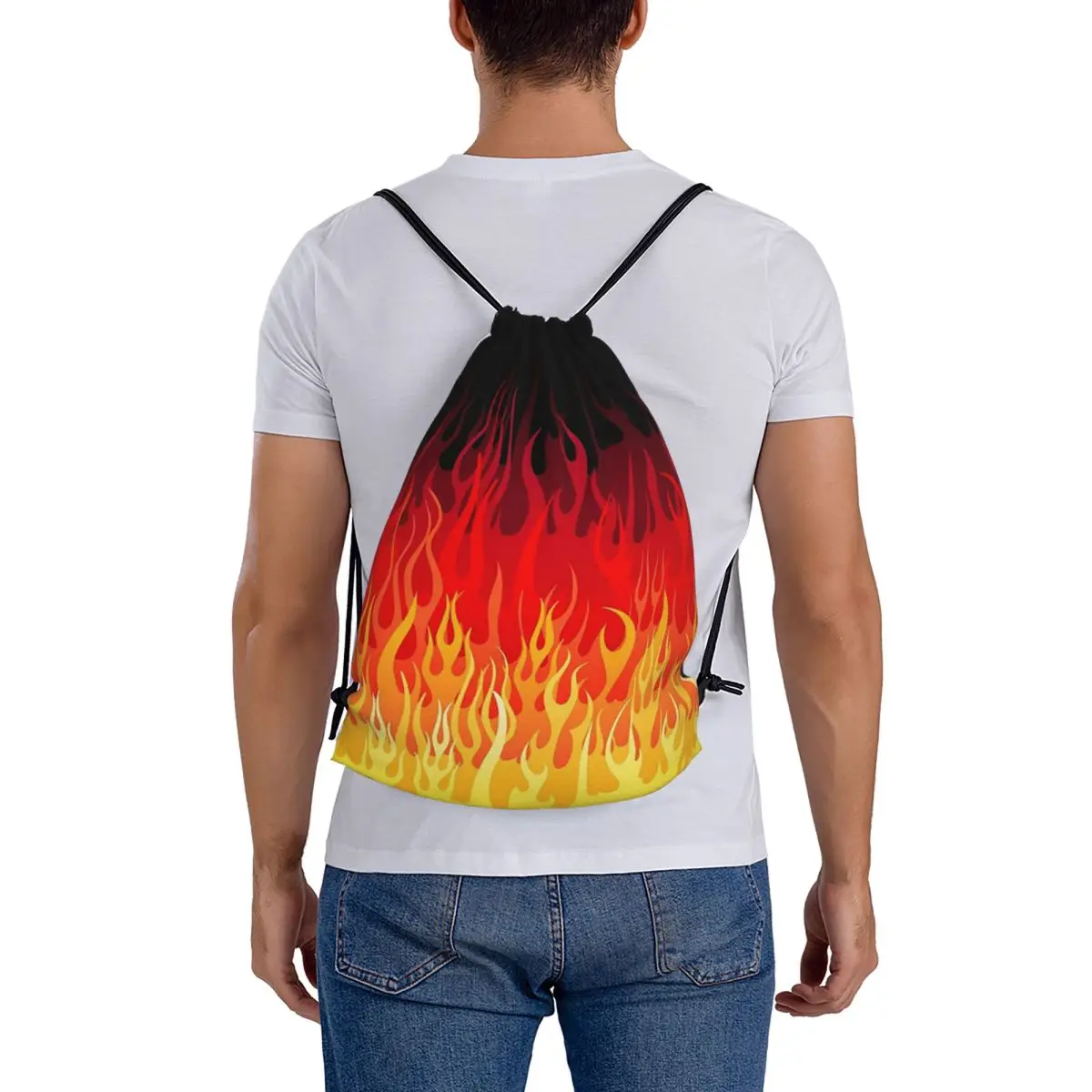Red Hot Rod Flame On Edge Black Background Backpacks Fashion Drawstring Bags Sports Bag Book Bags for Travel School
