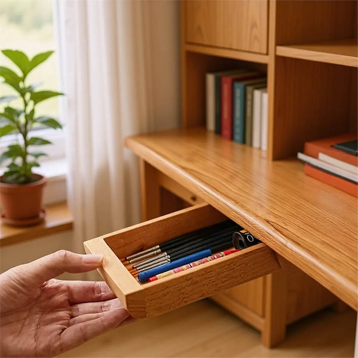 Pull-Out Natural Decorative Storage Box with Hidden Drawers for Home Storage, Wooden Storage Drawers, and Stationery