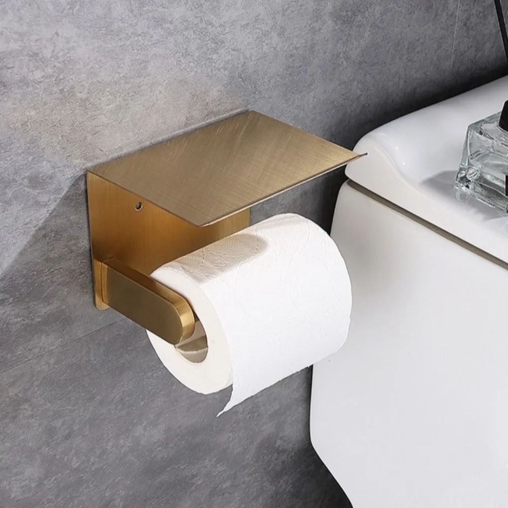 

Modern Wall Mount Toilet Paper Holder Stainless Steel Space Saving Paper Roll Shelf Self Adhesive Toilet Paper Rack Bathroom Use