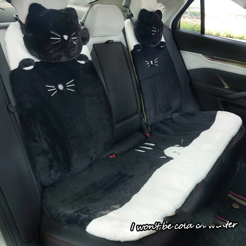 Black Cute Cat Claw Car Cushion Plush Soft Warm Car Seat Cushion Car Non-slip Cushion for Cars Full Set Car Accessories Interior