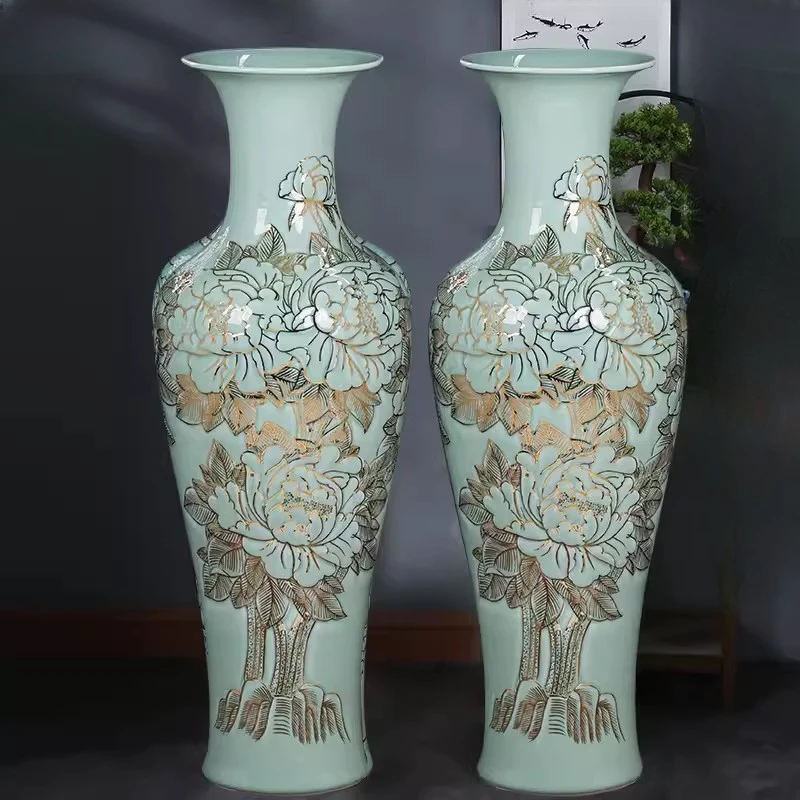 Jingdezhen Porcelain Hand Painted Gold Painting Vase New Chinese Hotel Living Room Porcelain Decoration