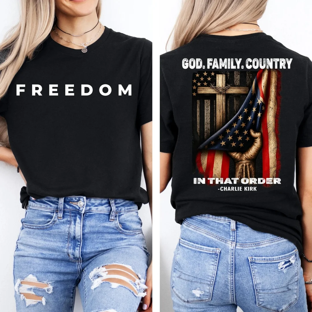 تي شيرت God Family Country للحياة المحافظة، هدية للقميص الديني الجمهوري المسيحي قميص باتريوت الأمريكي الفخور