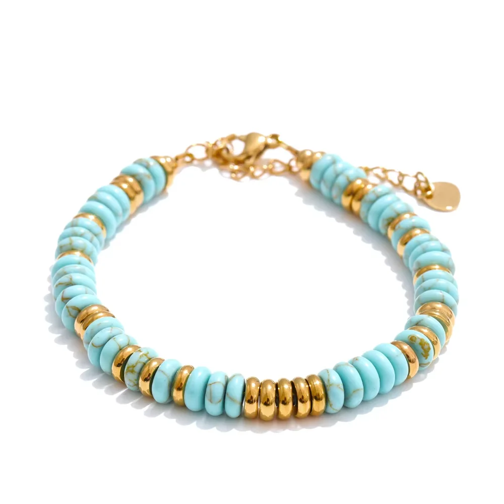 Yhpup Colorful Natural Stone Beads Chain Handmade Bracelet Bangle Waterproof Bohemia Stainless Steel Y2K Trendy Jewelry Gift image 3