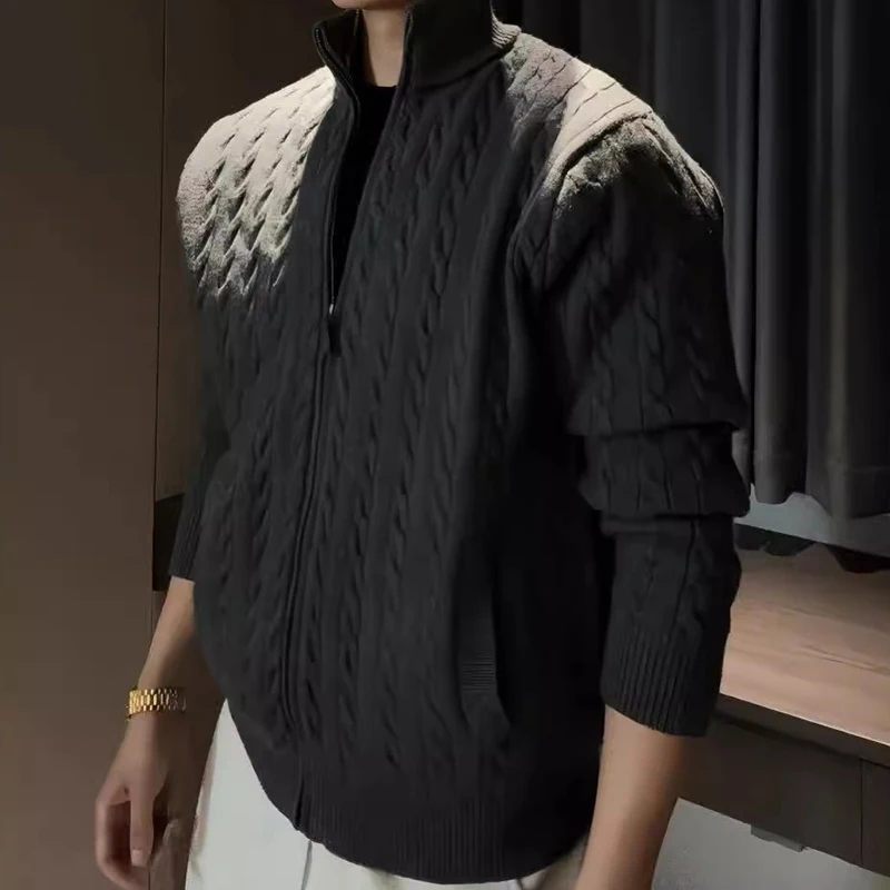 العصرية رجل تويست الجاكار Sweatercoats ربيع الخريف الشارع الشهير خمر سليم متماسكة الستر الرجال الملابس عادية محبوك بالأزرار