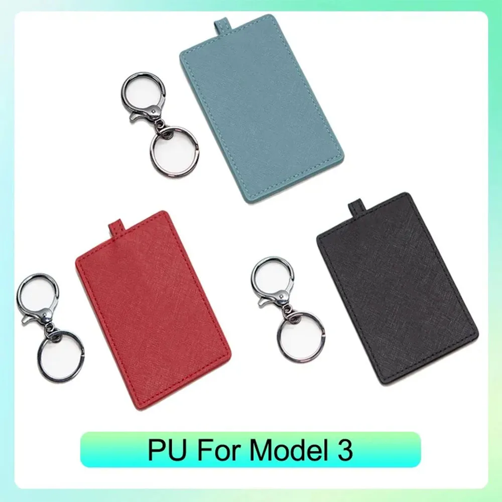 PU Leather Suede Card Key Holder For Tesla Model 3 Y 2023 2022 Car Keychain Protector Case Cover Full Cover Accessories