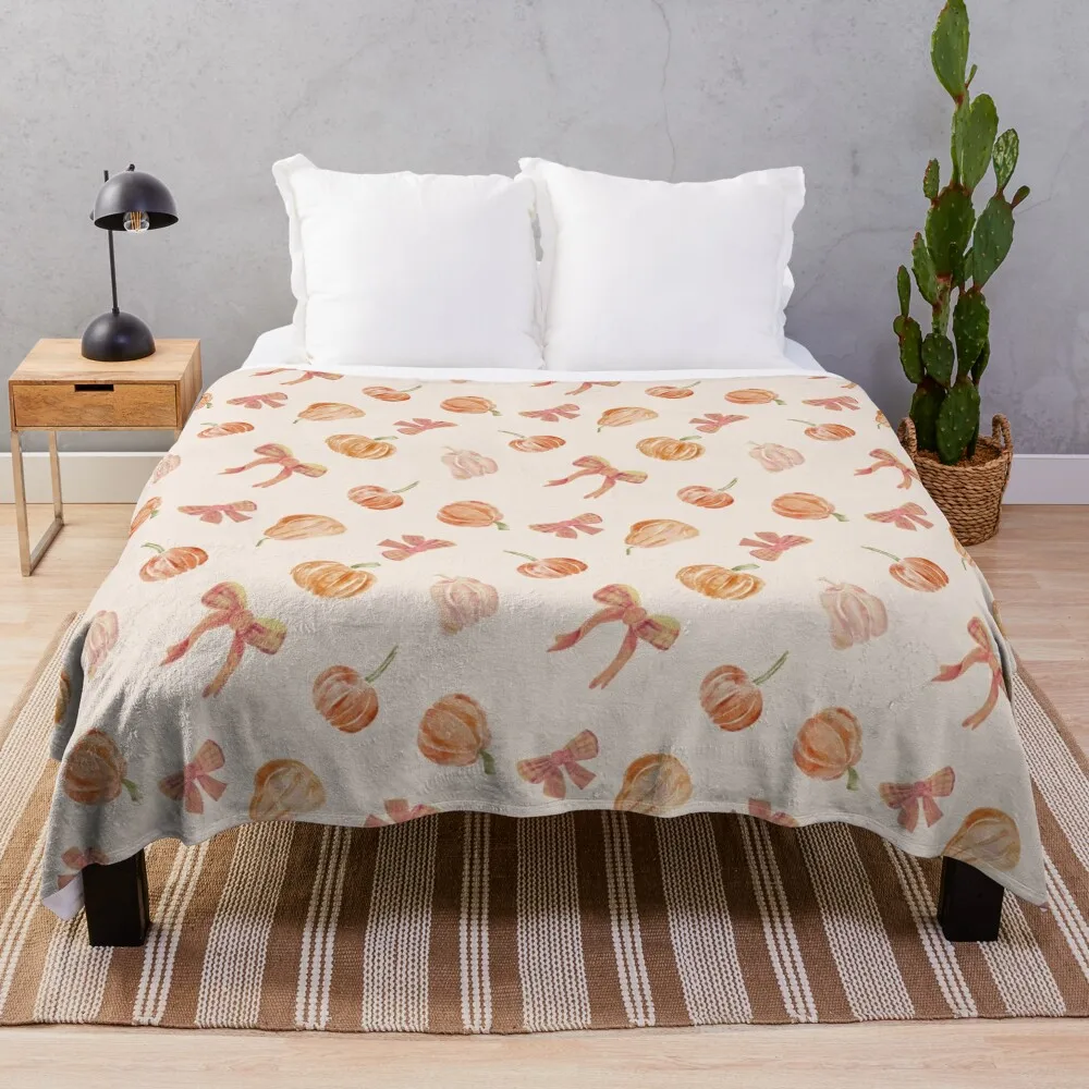 Cute Fall Bows and Pumpkins &Coquette Aesthetics Throw Blanket Fashion Sofas Bed Fashionable Blankets