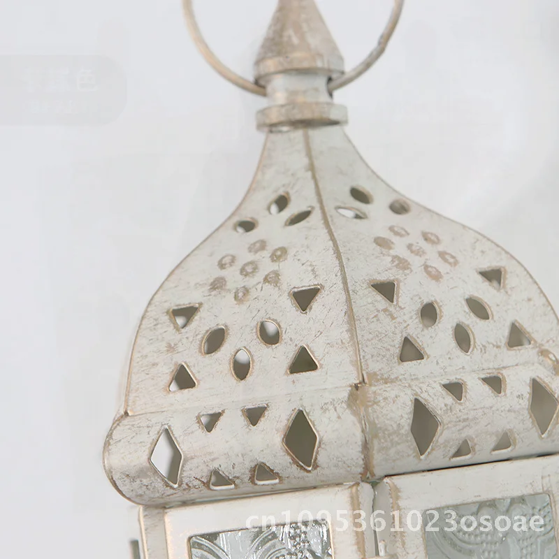 

European Iron Hanging Candlestick Glass Cross-Border Wedding Moroccan Style Candle Holder Home Decor Iron Ornaments Spot