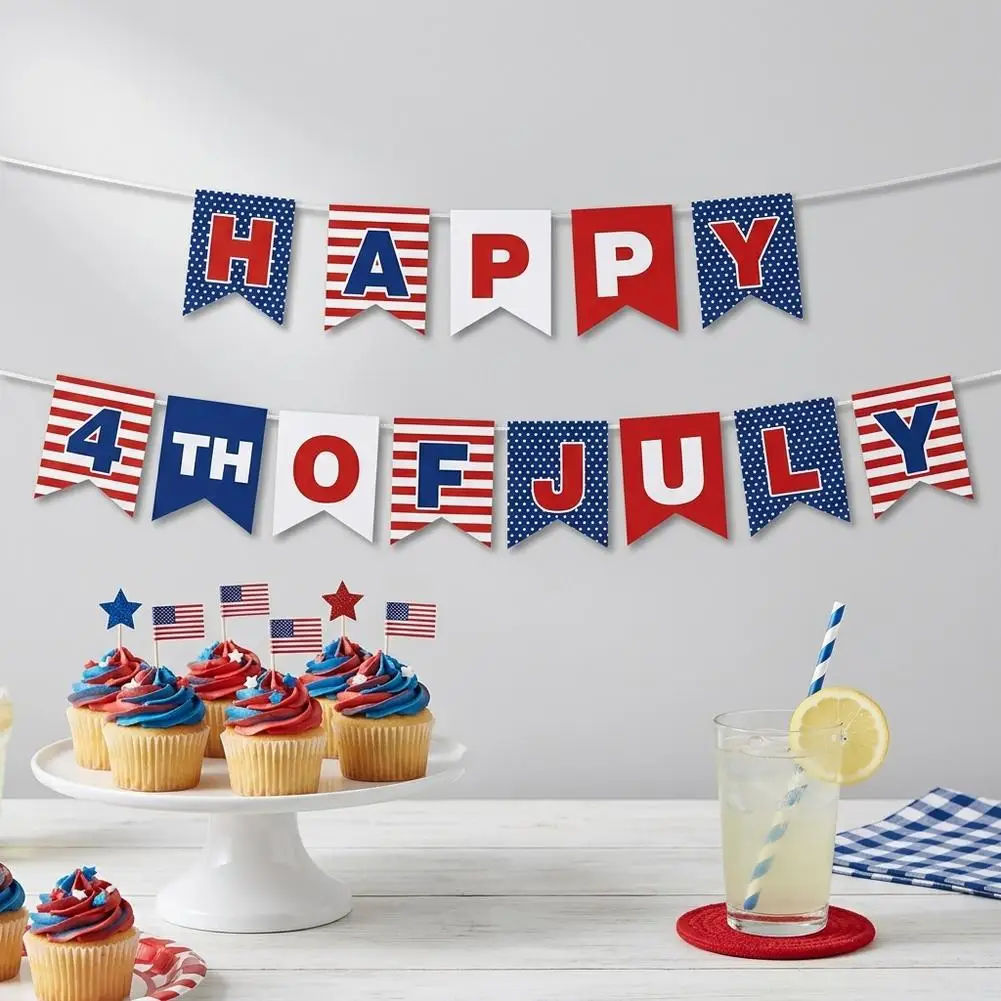 250th Independence Day Flag 4th of July Banner USA Patriotic Triangle Flag Garland Banner for Veteran Day Mantel Fireplace Decor - view 2