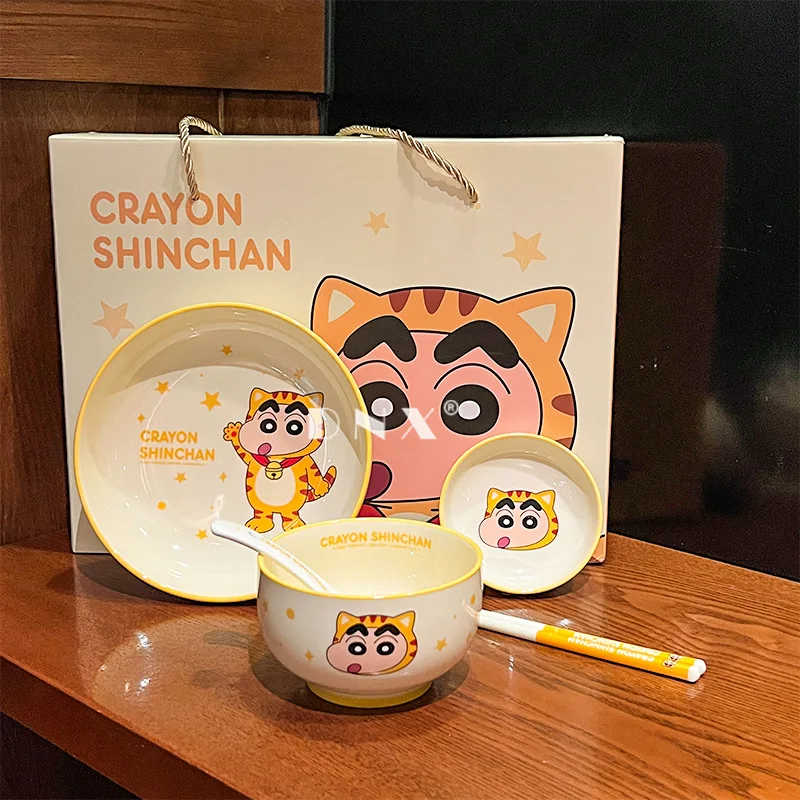 

5 шт. Новый керамический набор посуды Kawaii Crayon Shin Chan Серия животных керамическая миска тарелка ложка для соуса набор палочек для еды подарочная коробка