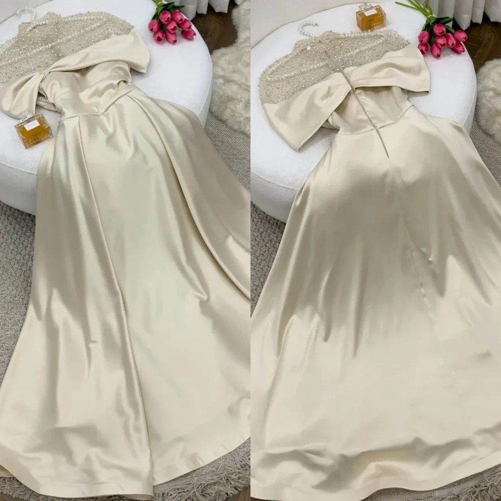 Robe de Rhélégante personnalisée pour femmes, col haut, perles, paillettes, tulle, longueur au sol, jupes charmeuse, robe de soirée