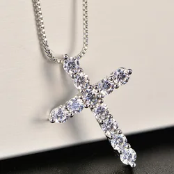 925 Sterling Silver Necklace For Woman men 18 inch Box chain Shiny crystal classic cross Pendant Fashion luxury Jewelry Gifts
