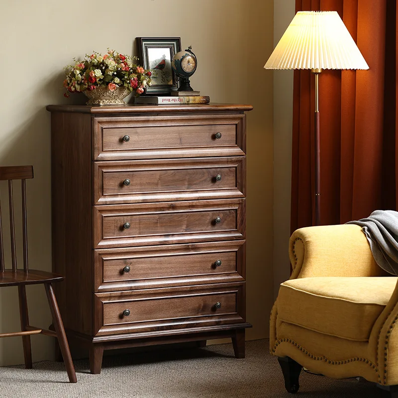 American all-solid wood chest of drawers, black walnut chest of drawers, simple type