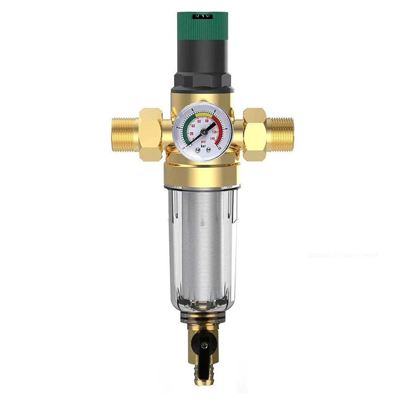 BEAU-Backwash Filter With Pressure Regulator And Pressure Gauge, 3/4 Inch House Connection, Reusable Pressure Regulator