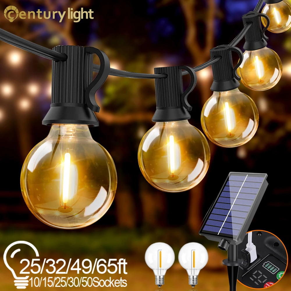 Solar String Lights G40 Patio Lights with LED Shatterproof Bulbs weatherproof Camping Garland Hanging Lights for Backyard Bistro
