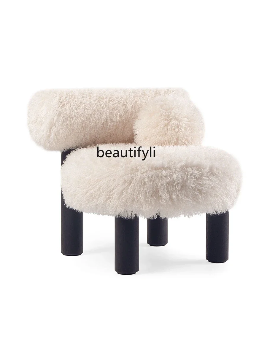 

Italian minimalist long lamb wool leisure chair creative design sense lazy sofa chair home living room balcony single chair