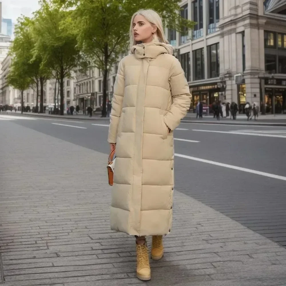 Cotton Coat Long Parka Coat Jacket Women 2024 Autumn Winter Thick Warm Coats Woven Block Trend Hooded White Down Parkas