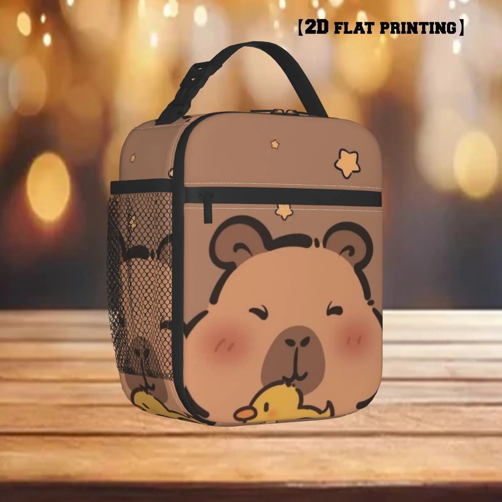 Lindo bolso de almuerzo con diseño de patito de capibara para compras al aire libre, regalo para vacaciones y cumpleaños