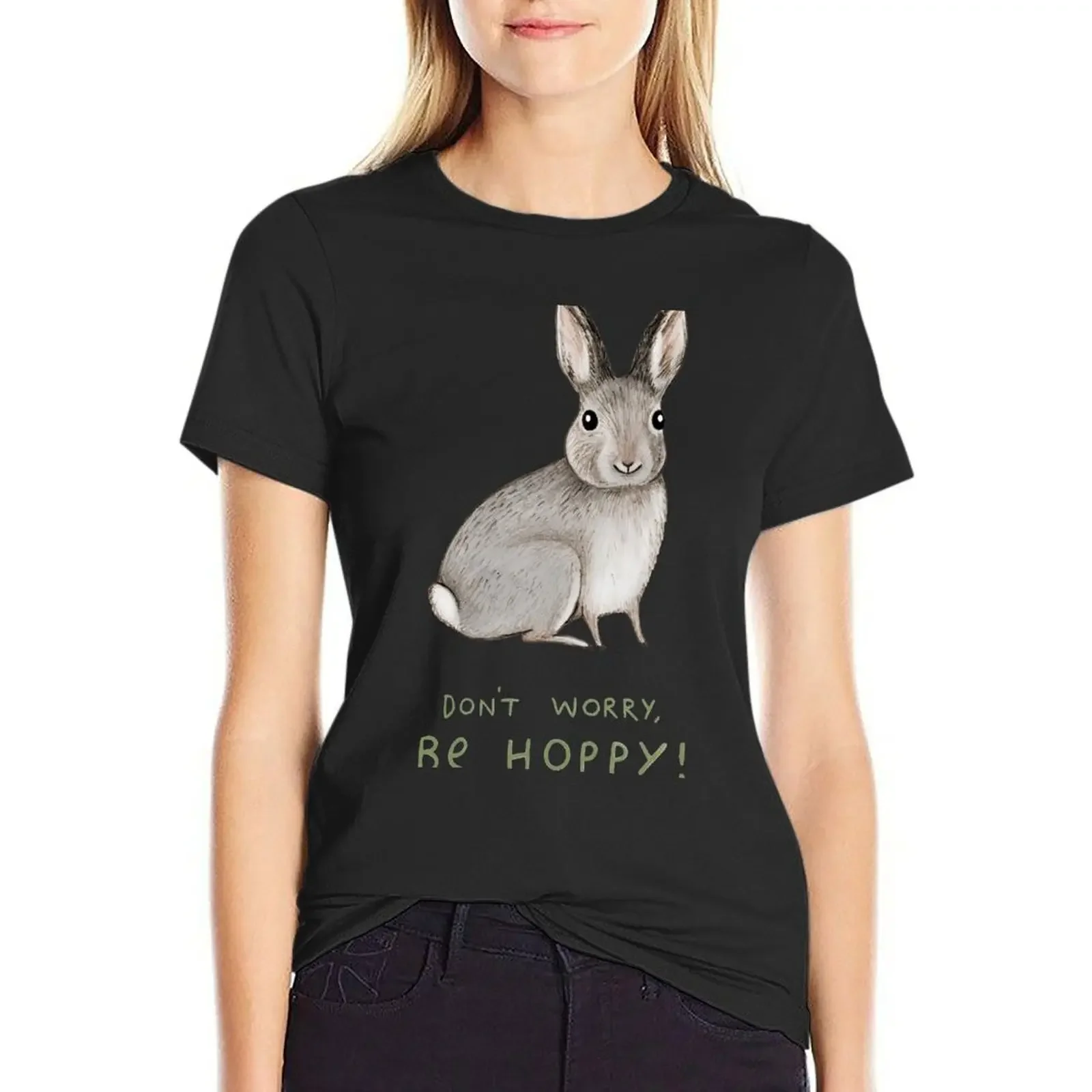 

Don't Worry, Be Hoppy! T-shirt plus size tops aesthetic clothes Women's clothing