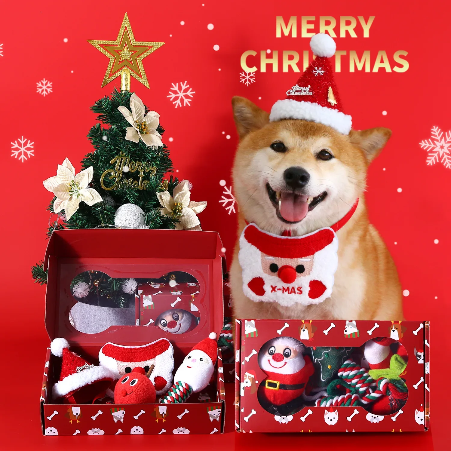 Pet Christmas Toy Gift Box Dog Bib Santa Christmas Tree Elk Cat Christmas Gift