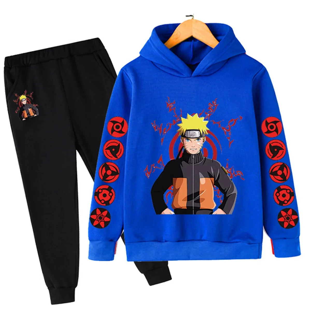 

Толстовки с героями мультфильмов Naruto, длинные штаны, комплект из 2 предметов, комплекты одежды для мальчиков, весенне-осенние детские комплекты, модный костюм для девочек, повседневная одежда