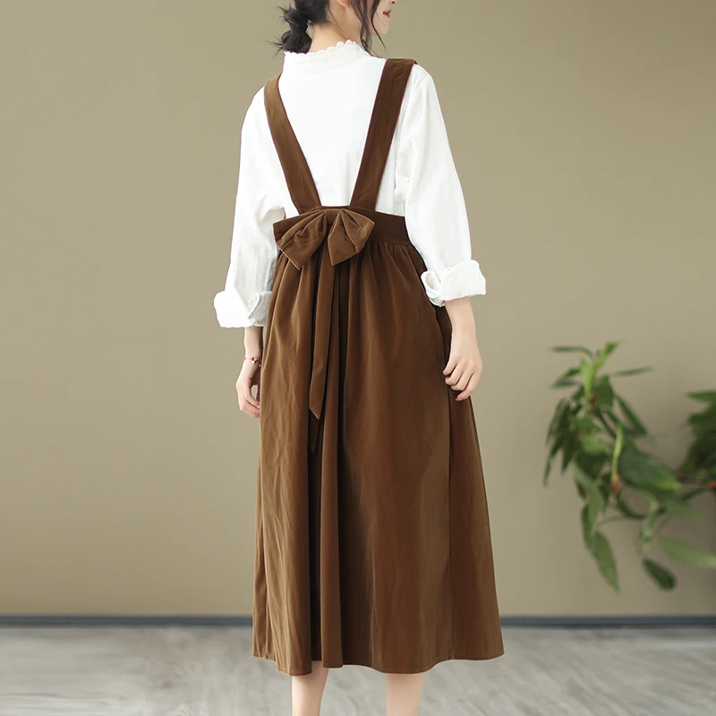 Retro Hong Kong Sle Werkkleding Corduroy Dr Dames plus maat losse knoop lange rok Faionable Spring Dr