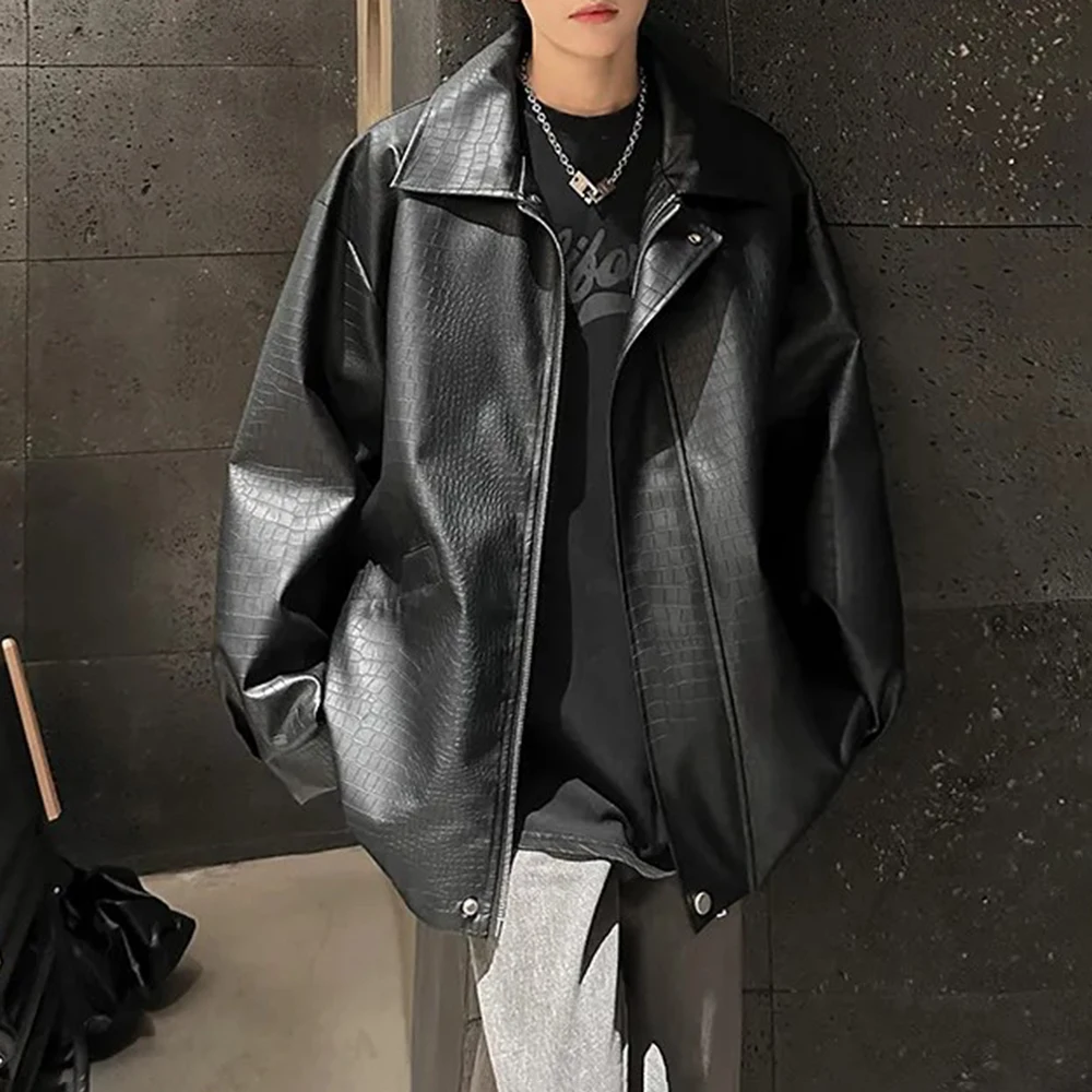 

Мужская осенняя куртка из искусственной кожи, мотоциклетная трендовая повседневная куртка из искусственной кожи, уличная модная байкерская молодежная куртка для кампуса, мужская одежда, новинка 2025 г.