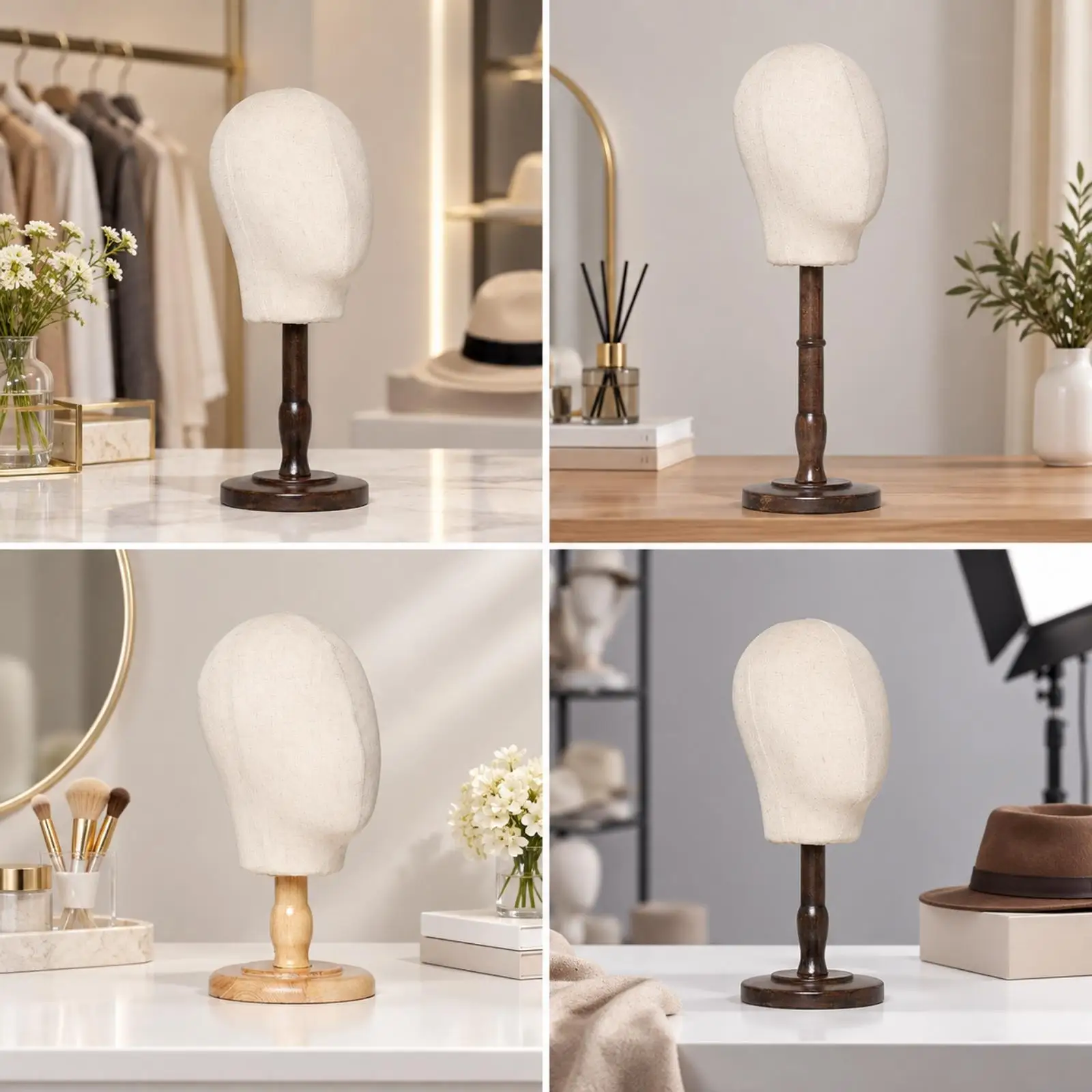 Wooden Hat Stand with Mannequin Head Stable Tabletop Hat Display Wooden Stand Display Holder for Boutique Displays, Shop