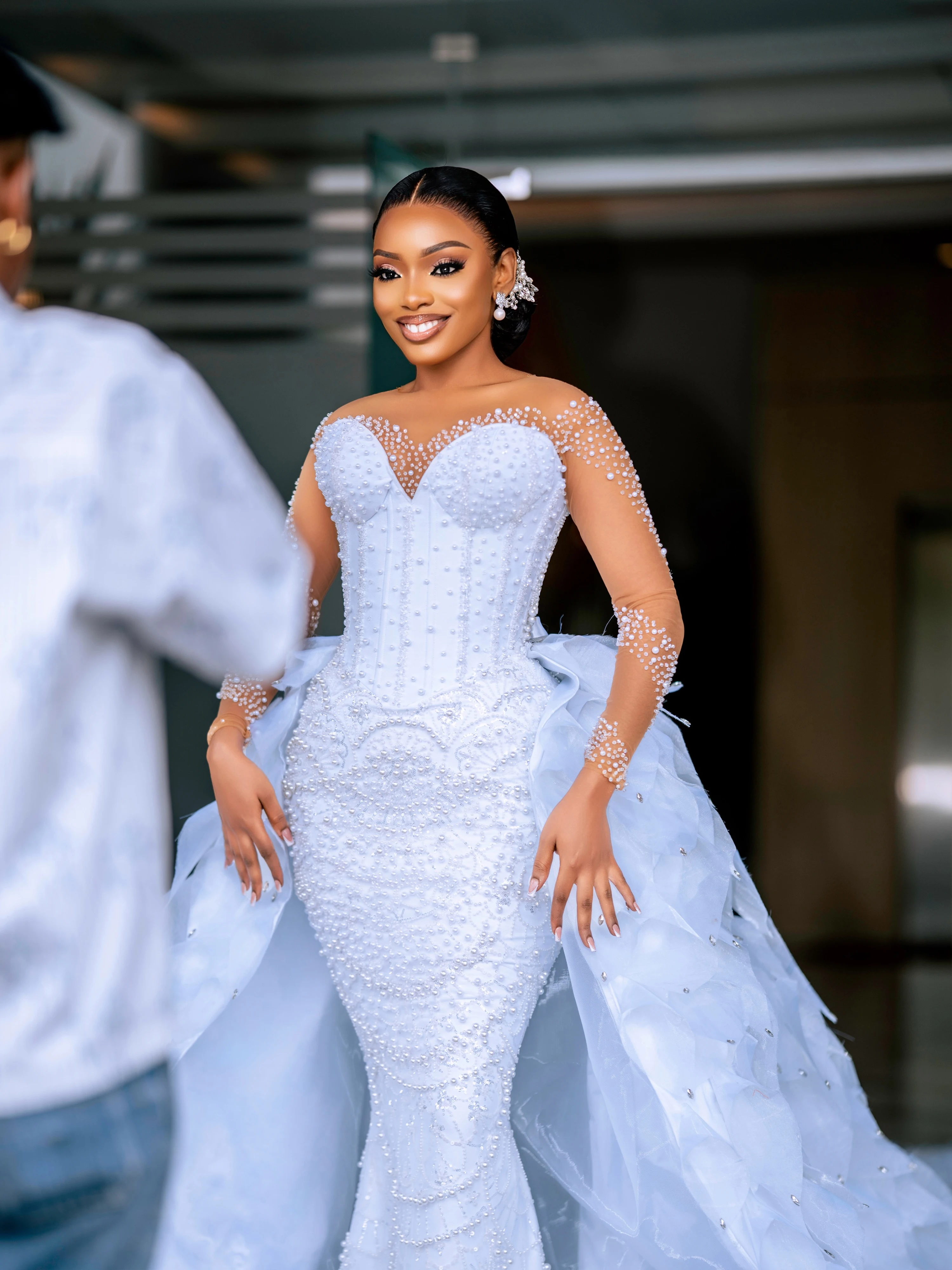 Mermaid Sweetheart Wedding Dresses Two Piece Beaded Bridal Gown Detachable Ruffle Satin Train For African Brides Customized