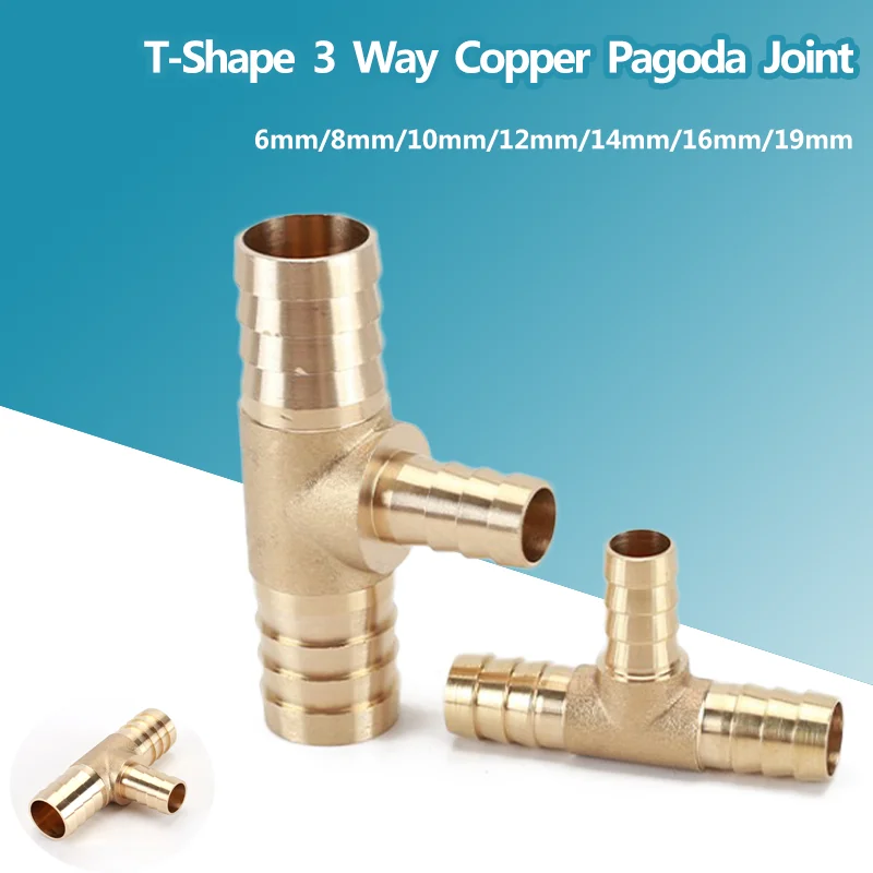 6-19mm Copper Pagoda Joint Garden Tools Aquarium Pump Irrigation T-Shape 3 Way Connector Brass Barb Pipe Reducing Hose Fittings