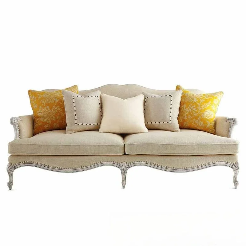 

American rural solid wood sofa, apartment living room fabric removable and washable double leisure sofa