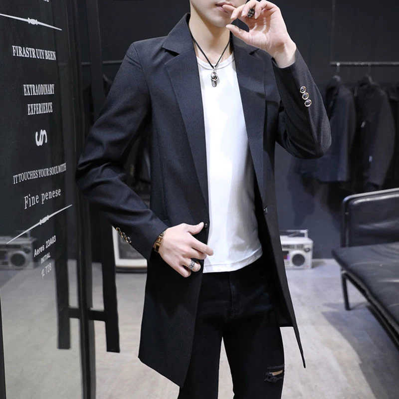 

Мужской приталенный пиджак средней длины: новая корейская версия, модный, на весну-осень-зиму, цельный крой, стильный костюм-двойка
