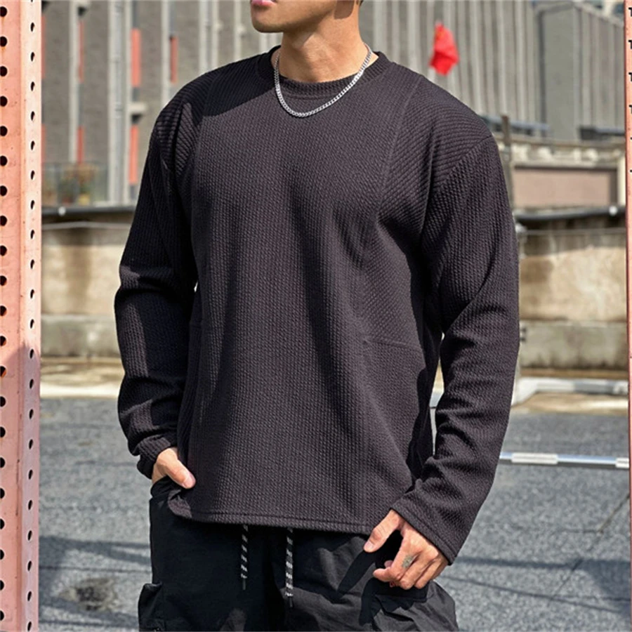 High quality Spring and Autumn men\'s long sleeved T-shirt Fashion casual sports round neck fitness running long sleeved T-shirt