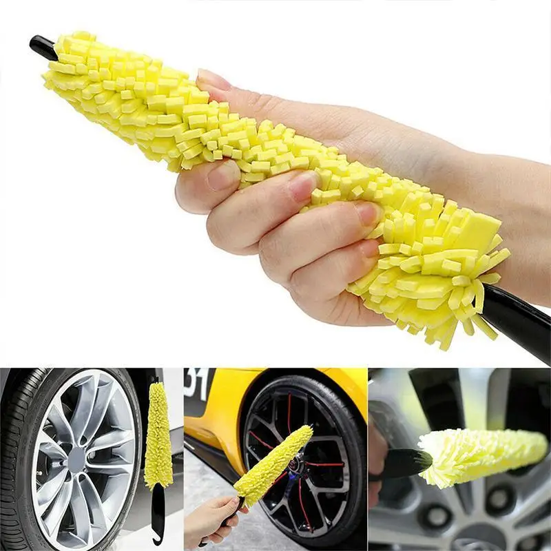 Car Rim Scrubber Wheel Cleaner Brush Wheel Tire Rim Brush with Plastic Handle Portable Auto Detailing Wash Cleaning Tool