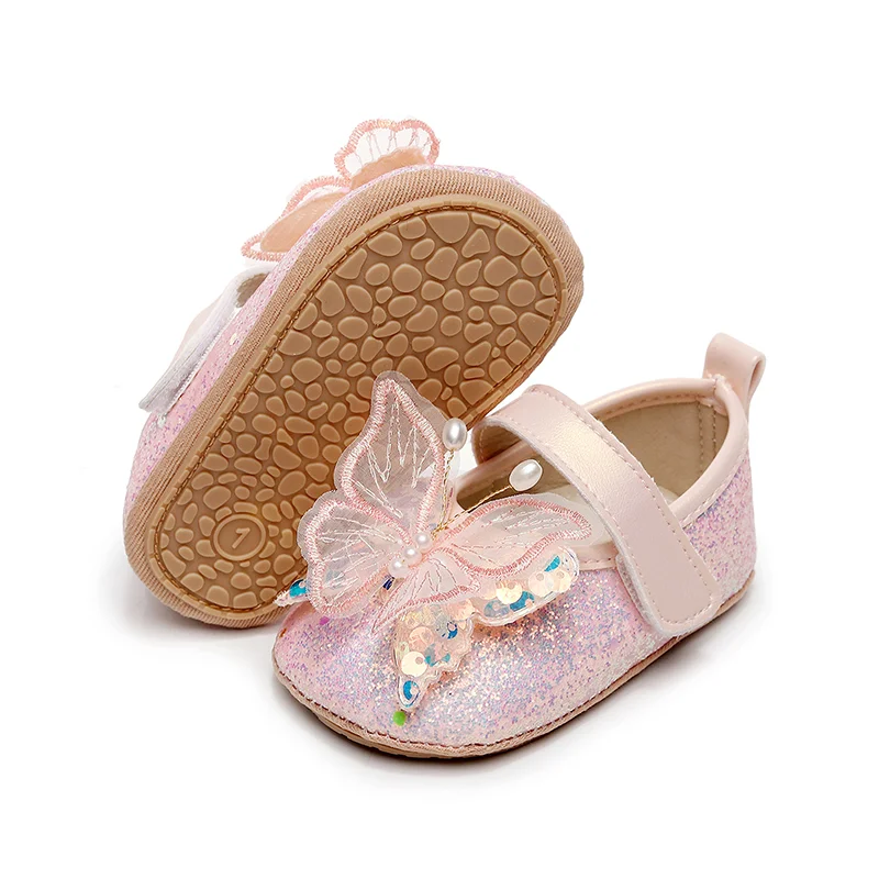 Babymeisjeskleding Schoenen Glanzende 3D Vlinder Prinses Mary Jane Flats Antislip Wiegschoenen