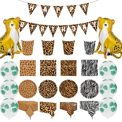 Leopard Foil Balloon Jungle Animal Tiger Zebra Giraffe Disposable Tableware Jungle Safari Birthday Party Decor Supplies