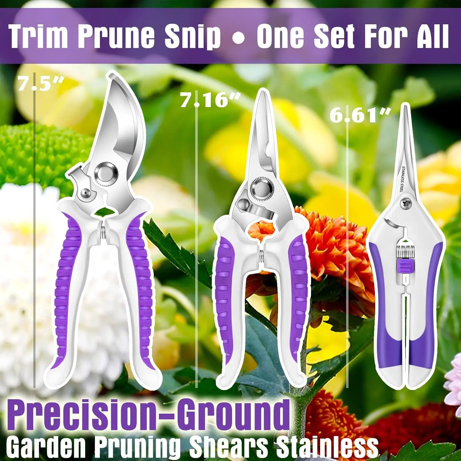 Floral Purple Garden Tool Set Gardening Gifts For Women,Garden Pruning Shears Set,Heavy Duty Gardening Tools Kit,Storage Tote