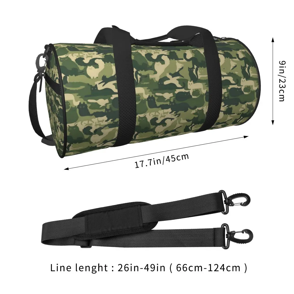 Gym Bag Army Green Camo Sports Bag with Shoes Camouflage Cats Men\'s Weekend Pattern Handbag Cute Luggage Fitness Bag