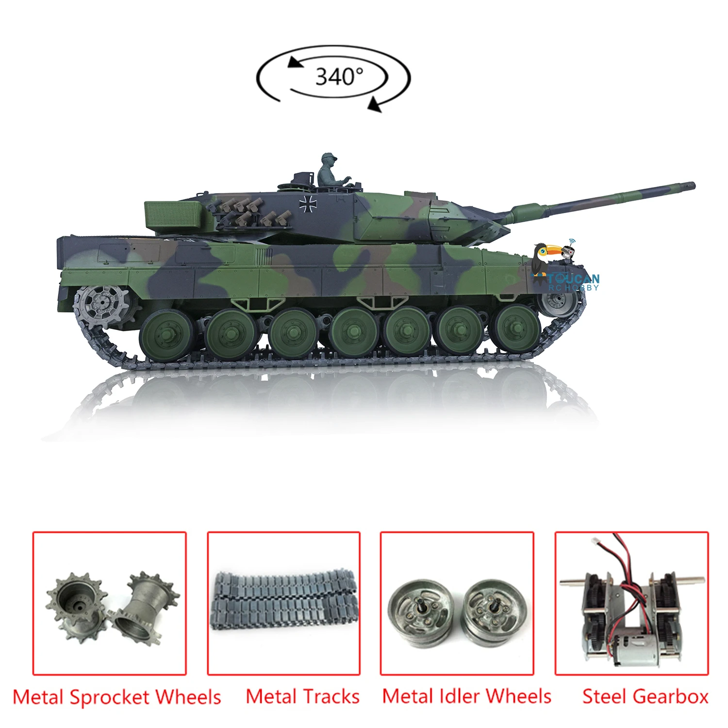 HENG LONG 1/16 Scale 7.0 Upgraded Metal Ver German Leopard 2A6 RC Tank 3889 Metal Tracks Gearbox Road Wheels Idler TH17579-SMT4