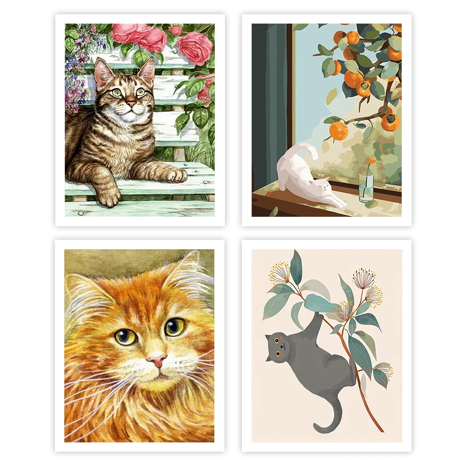 

GATYZTORY Diy Painting By Numbers For Beginner Animals Cats Drawing Paint Kit Acrylic Paints Handmade Canvas Wall Decororation