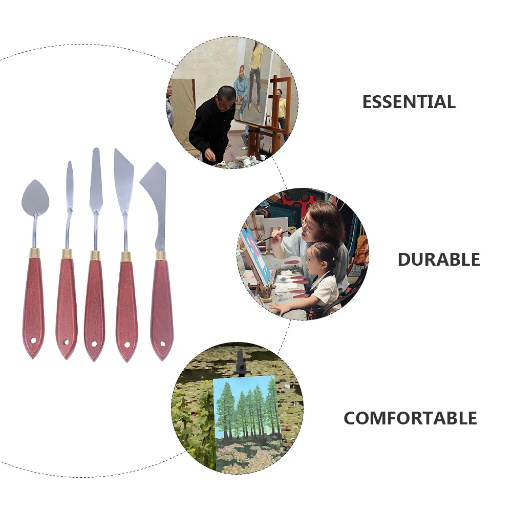 1 مجموعة النفط اللوحة ملعقة مجموعة الخشب مقبض الطلاء مكشطة قسط الفولاذ المقاوم للصدأ اللون خلط أدوات الفنان النفط اللوحة ملعقة #5