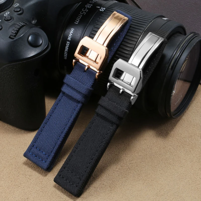 20 21 22mm Nylon Canvas Cowhide Leather Watch Strap for Men Bracelet Fabric Watchband for IWC National PortoFino Pilot Portugal